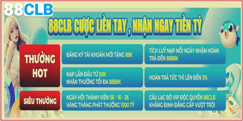 Khuyến Mãi 88CLB | Ưu Đãi Vàng Dành Cho Thành Viên Nhà Cái Chính sách tri ân dành tặng cho hội viên đã tin tưởng và gắn bó lâu dài cùng điểm cược