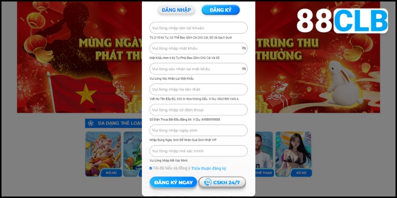 Đăng Ký 88CLB Nhanh Chóng Chỉ Với Những Thao Tác Cơ Bản Khai báo đủ dữ liệu cơ bản