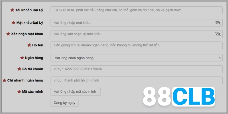 Đại Lý 88CLB - Cơ Hội Kiếm Tiền Cực Khủng Cùng Nhà Cái Biểu mẫu đại lý 88CLB